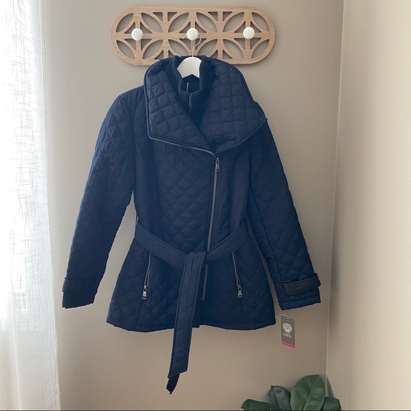 Vince Camuto Belted Quilted Jacket Blue Sz Small - Picture 1 of 12
